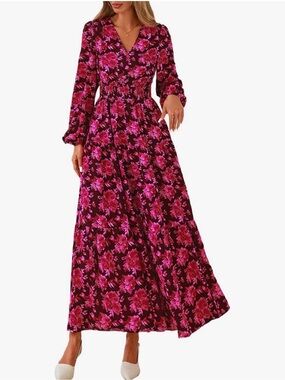SOLD OUT NWOT Pretty Garden Floral V-Neck Long Sleeve Maxi Dress - Pink Floral